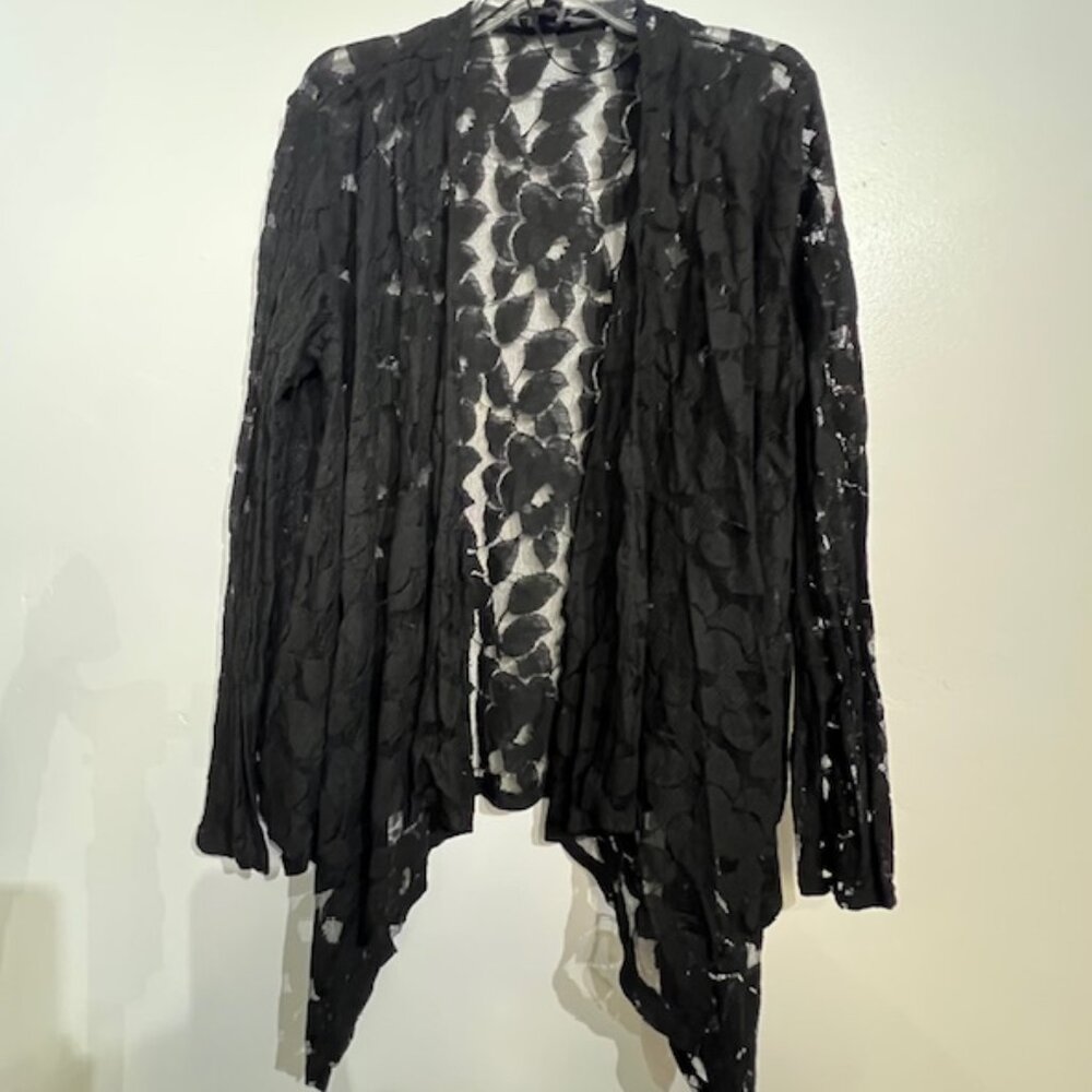 Forever Womans Black Lace Cover Up, Long Sleeves, Asymetrical Hemline, Size 2X